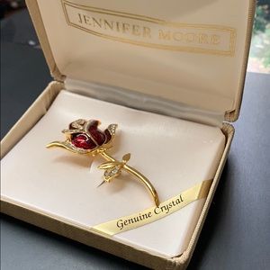 Jennifer Moore Red rose genuine crystal brooch